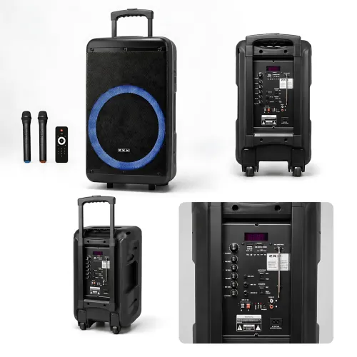 Портативная акустическая колонка ZXX-7676 60Вт 12 с Bluetooth, караоке и 2 радиомикрофонами, автономная колонка-чемодан - фото 3