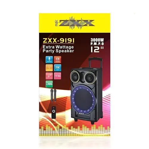 Портативная акустическая колонка ZXX-9191 60Вт 12 с Bluetooth, караоке и 2 радиомикрофонами, автономная колонка-чемодан - фото 9