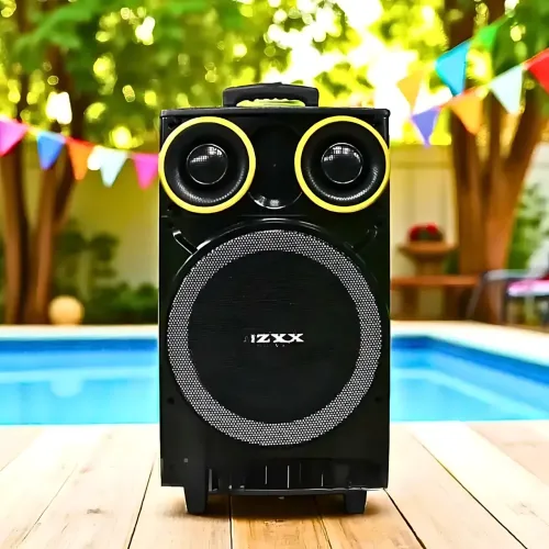 Портативная акустическая колонка ZXX-9191 60Вт 12 с Bluetooth, караоке и 2 радиомикрофонами, автономная колонка-чемодан - фото 6