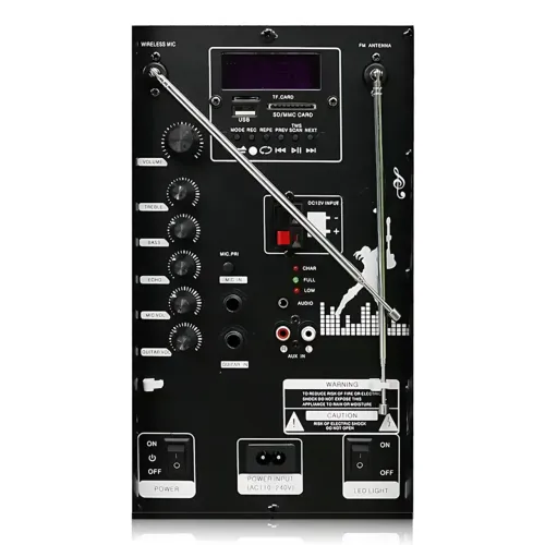 Портативная акустическая колонка ZXX-9191 60Вт 12 с Bluetooth, караоке и 2 радиомикрофонами, автономная колонка-чемодан - фото 4