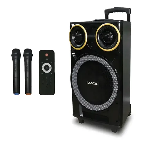 Портативная акустическая колонка ZXX-9191 60Вт 12 с Bluetooth, караоке и 2 радиомикрофонами, автономная колонка-чемодан - фото 3