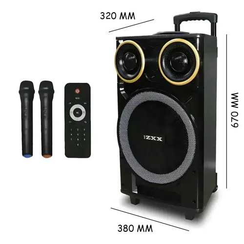 Портативная акустическая колонка ZXX-9191 60Вт 12 с Bluetooth, караоке и 2 радиомикрофонами, автономная колонка-чемодан - фото 5