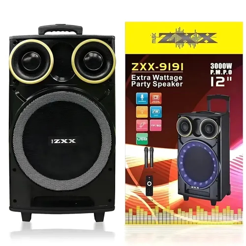 Портативная акустическая колонка ZXX-9191 60Вт 12 с Bluetooth, караоке и 2 радиомикрофонами, автономная колонка-чемодан