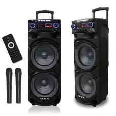 Портативна акустична колонка ZXX-9292 60 Вт 2х10 з Bluetooth, караоке, LED-підсвіткою і 2 радіомікрофонами, колонка-валіза