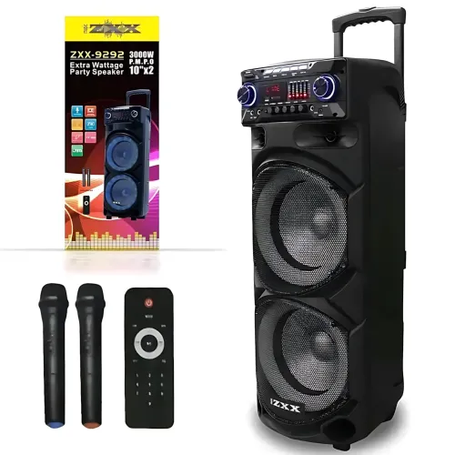 Портативная акустическая колонка ZXX-9292 60Вт 2х10 с Bluetooth, караоке, LED-подсветкой и 2 радиомикрофонами, колонка-чемодан - фото 7