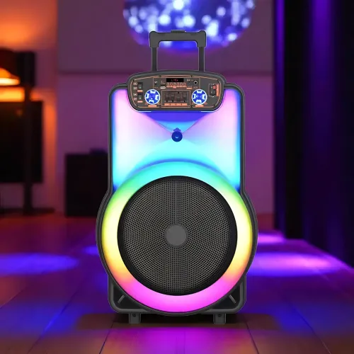 Портативная акустическая колонка ZXX-1520 120Вт 15 с Bluetooth, караоке, LED-подсветкой и 2 радиомикрофонами, колонка-чемодан - фото 6