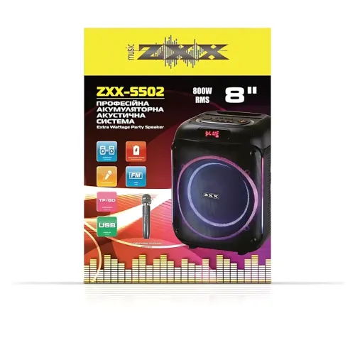 Портативная акустическая колонка ZXX-5502 800 Вт, Bluetooth колонка с беспроводным микрофоном, LED подсветка, TWS, FM, караоке - фото 10