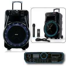 Акустична колонка ZXX-7272 600 Вт, портативна караоке система 15, Bluetooth, TWS, FM, LED, мікрофон, еквалайзер, на коліщатках