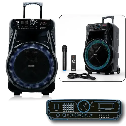 Акустическая колонка ZXX-7272 600 Вт, портативная караоке система 15, Bluetooth, TWS, FM, LED, микрофон, эквалайзер, на колесиках
