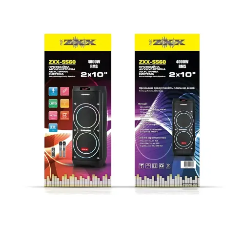 Акустическая колонка ZXX-5560 100 Вт, портативная караоке система с 2 микрофонами, Bluetooth, TWS, FM, LED подсветкой, на колесах - фото 8