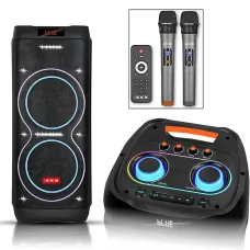 Акустична колонка ZXX-5560 100 Вт, портативна караоке система з 2 мікрофонами, Bluetooth, TWS, FM, LED-підсвіткою, на колесах