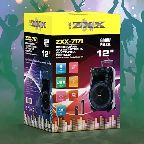 Акустична колонка ZXX-7171 600 Вт, портативна караоке система 12, Bluetooth, TWS, FM, LED, мікрофон, еквалайзер, на коліщатках - фото 9