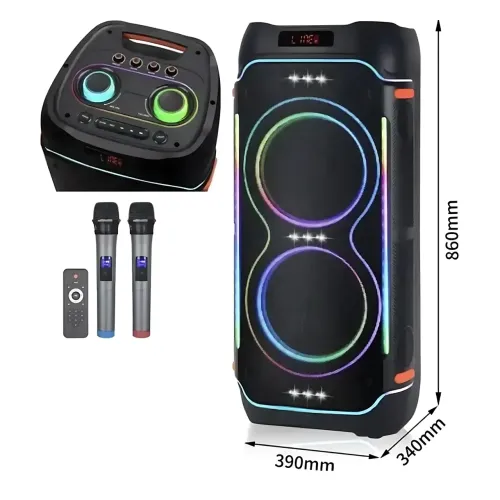 Портативная акустическая колонка ZXX-5540 100Вт, 2x10, Bluetooth, TWS, Караоке, 2 радиомикрофона, FM, LED-подсветка, аккумулятор - фото 8