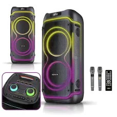 Портативна акустична колонка ZXX-5540 100 Вт, 2x10, Bluetooth, TWS, Караоке, 2 радіомікрофони, FM, LED-підсвітка, акумулятор