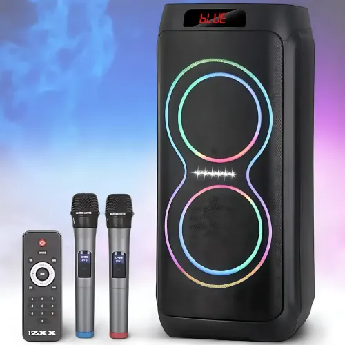 Портативна акустична колонка ZXX-5550 80 Вт, 2x8, Bluetooth, TWS, Караоке, 2 радіомікрофони, FM, LED-підсвітка, 4500 мач - фото 7