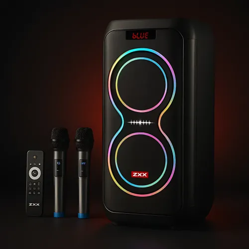 Портативна акустична колонка ZXX-5550 80 Вт, 2x8, Bluetooth, TWS, Караоке, 2 радіомікрофони, FM, LED-підсвітка, 4500 мач - фото 10