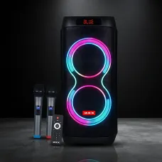Портативна акустична колонка ZXX-5550 80 Вт, 2x8, Bluetooth, TWS, Караоке, 2 радіомікрофони, FM, LED-підсвітка, 4500 мач