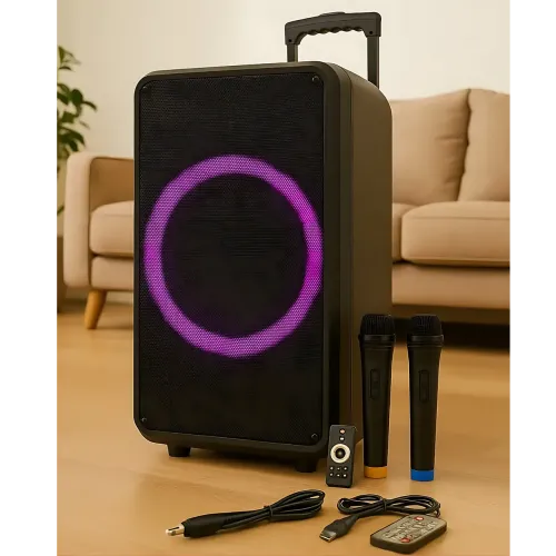 Портативная акустическая колонка ZXX-7878 90Вт, 15, Bluetooth, TWS, Караоке, 2 радиомикрофона, FM, RGB-подсветка, 5000mAh - фото 2