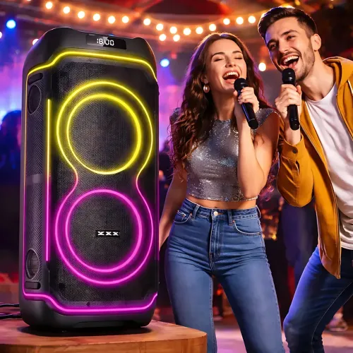 Портативная акустическая колонка ZXX-5530 80Вт, 2x8, Bluetooth, TWS, Караоке, 2 радиомикрофона, FM, LED-подсветка, 7000mAh - фото 9
