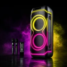 Портативна акустична колонка ZXX-5530 80 Вт, 2x8, Bluetooth, TWS, Караоке, 2 радіомікрофони, FM, LED-підсвітка, 7000mAh