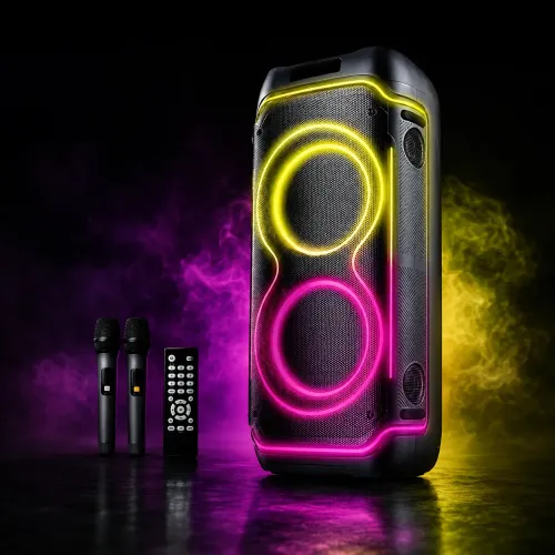 Портативная акустическая колонка ZXX-5530 80Вт, 2x8, Bluetooth, TWS, Караоке, 2 радиомикрофона, FM, LED-подсветка, 7000mAh
