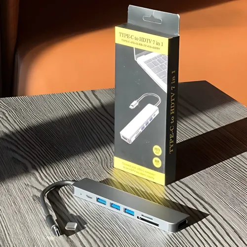 USB-хаб XoKo AC-500 7-в-1 Type-C, HDMI 4K, RJ45 (Gigabit), 2xUSB 3.0, PD 100W, картридер SD/TF, алюминиевый корпус (Графит) - фото 7