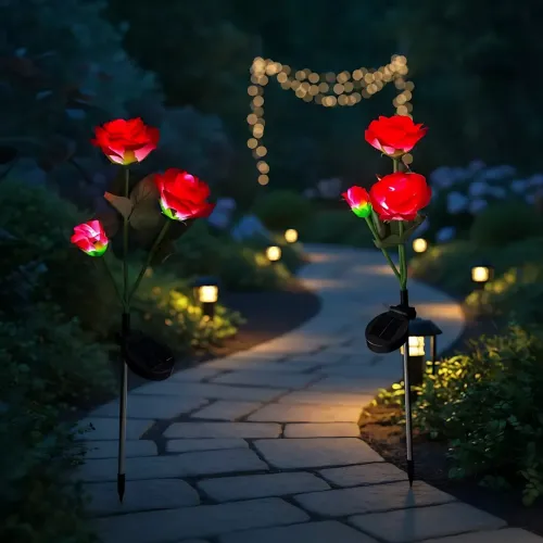 Комплект садовых светодиодных светильников на солнечной батарее «Красная роза» 26X-96 (JXC-SL-3), 2 шт. фасадные автономные LED - фото 4