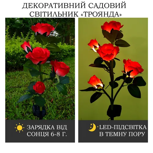 Комплект садовых светодиодных светильников на солнечной батарее «Красная роза» 26X-96 (JXC-SL-3), 2 шт. фасадные автономные LED - фото 5
